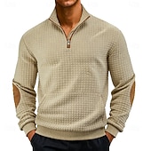 preiswerte Einfache Sweatshirts-Herren Zip Up Sweatshirt Waffel-Sweatshirt Pullover Schwarz Weiß Marineblau Khaki Dunkelgray Halber Reißverschluss Einfach Reißverschluss Tasche Arbeit Sport &amp; Outdoor Lässig ohne Druck Aktiv Vintage