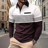 billige Geometrisk polo for menn-Herre Horisontale strips Polo Langermet Poloskjorter Skjorter med krage Business Casual Virksomhet treningsklær Dagligdagstøy Lomme 3D-utskrift Knapper Vår Høst Vinter Mørkebrun Svart Navyblå