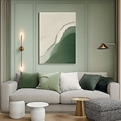 abordables Pinturas abstractas-Regalo de Navidad: pinturas abstractas hechas a mano en tonos verde y beige, pintura de montaña, pinturas de paisaje verde, arte mural, gran panorama minimalista de valle, pintura al óleo