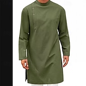 Недорогие Халаты-Муж. Домашняя одежда Ночная рубашка Ночная сорочка Полотняное плетение Стиль Удобная обувь Дом Повседневные Хлопок Дышащий Воротник-стойка Длинный рукав Весна Осень Черный Белый