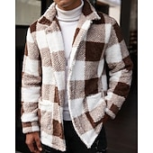 Недорогие Толстовка с капюшоном из флиса-Муж. Толстовка Флисовая толстовка Флисовая жилетка Синий Хаки Воротник-стойка В клетку Карман Для занятий спортом Повседневные Праздники Полиэстер Уличный стиль Классический На каждый день Осень Зима