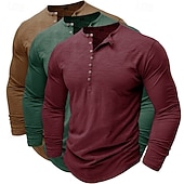 preiswerte Lässiges Henley-T-Shirt-3er-Pack Henley-Shirts für Herren, langärmlig, einfarbig, modisch, lässig, für Alltag und Freizeit, 3er-Pack, Henley-Shirts in Blau, Weiß und Schwarz, ideal für Sommer und Frühling,
