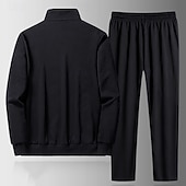 Χαμηλού Κόστους Αθλητικά κοστούμια-Ανδρικά Μπουφάν με φερμουάρ Φόρμα 2 τεμαχίων Αθλητικά παντελόνια φόρμας με τσέπη Μονόχρωμο Ρούχα σύνολα Άνοιξη Φθινόπωρο Μαύρο Μπλε Γυμναστήριο Πεζοπορία Προπόνηση Ελαφρύ Αναπνέει Μακρυμάνικο