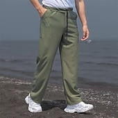 cheap Straight Leg-Men's Sweatpants Trousers Baggy Pants Straight Leg Sweatpants Waffle Pants Drawstring Pocket Elastic Waist Plain Comfort Soft Outdoor Daily Holiday Fashion Classic Style Black White Micro-elastic