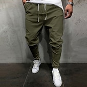 tanie spodnie codzienne-Męskie Spodnie Spodnie codzienne Ściągana na sznurek Kieszeń Elastyczny pas Równina Komfort Miękka Codzienny Na zewnątrz Święto Urlop Moda Zieleń wojskowa Biały Średnio elastyczny