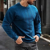 voordelige pullover voor heren-Voor heren Trui Kabel gebreide trui Kabel breien Normale tops Gebreid Strakke pasvorm Effen Strakke ronde hals Gebreid Hedendaagse Casual Alledaagse kleding Kleding Herfst winter Donkergroen M L XL