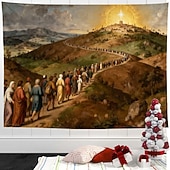 お買い得  タペストリー 壁掛け-クリスマスの降誕タペストリー - 聖夜の壁掛け、イエスの飼い葉桶のシーン、宗教的なクリスマスの壁飾り、自宅のリビングルーム、寝室、ホリデーデコレーション