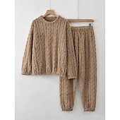 olcso Női hálófelsők és -alsók-Női Pizsama Alkalmi Kényelmes Tiszta szín Rugalmas derék Nadrág Otthon Napi Hosszú ujj Terített nyak Fehér Rubin Sötétkék Bíbor Khakizöld Tavasz Ősz Tél Laza öltözet