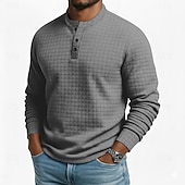 billiga Casual Henley T-shirt-Herr Waffle Henley Shirt T-shirts Långärmad Ensfärgat Slät Mode Designer Ledigt Färgblock Knappar Henley Utomhus Ledigt Dagligen Sommar Vår Höst Mörkgrå Svart Vin Henley T-shirt