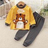 billiga Pyjamas-Småbarn Pojkar 2 delar Pyjamasset Långärmad Z17 Z29 Z13 Ensfärgat Djur Vår Höst Förtjusande Hem 7-13 år