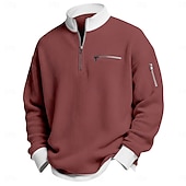 billige Vaffelstrikket T-skjorte-Herre Vaffel T-skjorte T skjorte Langermet Halv glidelås Vår Høst vinter Helfarge Tradisjonell / vintage Fritid Fargeblokk Lomme med glidelås utendørs Hjem Sport &amp; Utendørs Lyseblå Rød Lilla Topp