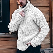 cheap Men's Pullover Sweater-Men's Cable Knit Jumper Sweater Pullover Sweater Jumper Cable Knit Regular Tops Knitted Slim Fit Plain Turtleneck Knitwear Contemporary Casual Daily Wear Clothing Apparel Fall Winter White Khaki S M L