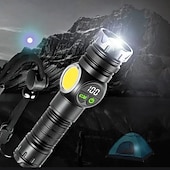 olcso Elemlámpák-fehér lézeres zseblámpa USB töltéssel, teleszkópos zoommal, digitális kijelzővel, mágneses tapadókoronggal, szuper fényes LED zseblámpa.