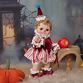 abordables Poupées-Poupées Filles Clown Reborn de 18 Pouces avec Cheveux Bouclés Chapeau à Carreaux Costume de Clown et Mini Tambour Poupées pour Filles de 5 Ans Cadeau de Noël pour Parents et Collectionneurs