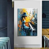 ieftine Picturi cu Oameni-pictură în ulei lucrată manual pe pânză, artă de perete, figuri abstracte, fată cântând la pian, pentru acasă, decor pentru sala de clasă de muzică, cadru întins, pictură suspendată/pictură laminată