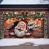 billige Garasje- og dørbanner-Jul tapet Garasjeportdeksel Stor opphengning julenissen god jul søt stil 3D Party Utendørs Ferie Bakgrunner for skyting Yard Hjemmedekor