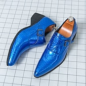 baratos Sapatos de monge-Mocassins masculinos azuis de verniz com fivela - calçado formal elegante para eventos especiais e trajes de noite.