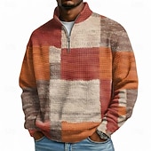 baratos Padrão Geométrico-Homens Geométrica Xadrez Waffle Moletom Moda Diário Clássico Casual Colarinho Chinês Quarter Zip Ao ar livre Casa Escritório Trabalho Azul Amarelo Laranja Verde Zip Up Outono Inverno Designer S M L