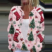 halpa ruma villapaita-Naisten Neulos Neule Tyylikäs Muoti söpö tyyli Kukka Kuvitettu Joulukuusi Tiukka pyöreä kaula-aukko Napit Kudottu Painettu Pitkähihainen Tavalliset topit Neuloa Joulu ulko- Koti Valkoinen Vaalean