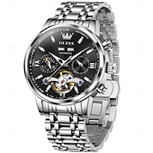 Χαμηλού Κόστους Μηχανικά Ρολόγια-OLEVS Αντρικό Μηχανικό Αυτόματο Ρολόι Πολυτελές Ρολόι Χεριού Σκελετού Διάμετρος 42mm Αδιάβροχο Χρυσό Μπλε Ρολόι Δώρο για άντρες 6740