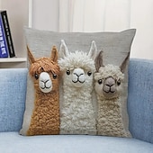  Vintage Alpaca Friends Pillow Cover 2D Flat Print Decorative Cushion Case Modern Style Soft Linen Throw Pillow for Sofa Bedroom Living Room Decor