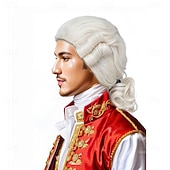 cheap Historical Wigs-White Wig Regency Ringlet Historical Colonial Costume Wig Funny Wig for Men George for Carnival Festival Party