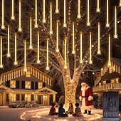 halpa Sähkökäyttöinen-2-in-1 meteoriparven valosarja 30 cm * 16 putkea 384 led-helmeä sisä- ja ulkotiloihin sisäpihalle, puutarhaan, parvekkeelle, kuistille, räystäille, hääjuhla-tunnelmaan, koriste-valosarja matalajännitteiseen turvalliseen pistorasiaan