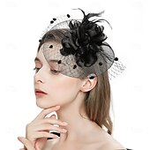 levne fascinátory-Čelenka Tyl Látka 30. léta Svatební Čajový dýchánek Dostih koktejl Elegantní Vinobraní S Peří Přílba Pokrývky Hlavy