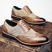 Χαμηλού Κόστους Μπρογκ παπούτσια-Κλασικά καφέ δερμάτινα παπούτσια για άνδρες με τρύπες – κομψά επίσημα υποδήματα για χριστουγεννιάτικα δείπνα και ειδικές περιστάσεις