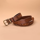 baratos Cintos para Homem-Men's Genuine Leather Belt Belt Brass Square Buckle Dermis Alloy Vintage Durable Adjustable Plain Black Kakhi Outdoor Daily Waist Belt