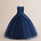 preiswerte Partykleider-Kinder Mädchen Kleid Partykleid Einfarbig Ärmellos Formell Leistung Besonderer Anlass Knotenbinde Netz Mode Täglich Prinzessin Polyester Maxi Partykleid Schwingkleid Tüllkleid Sommer Frühling 5-12