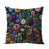 cheap Textured Throw Pillows-Floral Pattern Pillow Cover 2D Flat Print Soft Comfortable Cushion Case with Faux embroidery for Living Room Sofa Bedroom Home Decoration