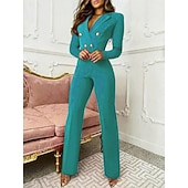 economico tute formali-Per donna Normale Tuta Elegante Tinta unica Manica Lunga Colletto a Camicia Vita alta Feste Lavoro Vestibilità regolare Blu Nero Rosso Primavera