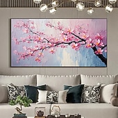 ieftine Picturi Florale/Botanice-Pictură manuală înflorită cu flori de cireș roz, pictată manual, 3D, peisaj floral, artă de primăvară, textură de floare, artă de perete, pictură abstractă în vârful copacilor, cadou personalizat