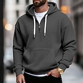 economico felpe con cappuccio da uomo di base-Per uomo Felpa con cappuccio Felpa con cappuccio a nido d'ape Felpa con cappuccio e zip corta Blu marino Grigio chiaro Grigio scuro Azzurro Con Cappuccio Semplice Tasca a marsupio Testurizzato Sport