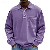 preiswerte Klassisches Poloshirt für Herren-Herren Poloshirts Golfshirt Lässig Straße Revers Langarm Basic Modern Einfach Tasche Knöpfe Frühling Herbst Normale Passform Violett Marineblau Fuchsie Khaki Armeegrün Grau Poloshirts