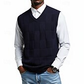 halpa miesten villapaita liivi-Miesten Neulepusero Mekko villapaita Liivi Neulottu villapaita Joustin Neuloa Tavalliset topit Kudottu Tavallinen V kaula-aukko Muoti Katutyyli Loma liiketoiminta Vaatetus Hihaton Syksy Talvi Sininen