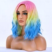 baratos Perucas de Carnaval-Peruca de Carnaval 2026 Rosa Azul Roxo Encaracolado Ondulado Curto Peruca sintética para festivais Mardi Gras Parada Cabelo para fantasia de cosplay para Feminino