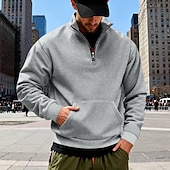 levne Fleecová mikina s kapucí-Pánské Mikina Flísová mikina Svetr Čtvrtletní mikina na zip Velbloudí Světle šedá Stojáček Bez vzoru Klokaní kapsa Ležérní Denní Sporty a outdoor Šik ven Chladný Sportovní oblečení Podzim zima Jaro