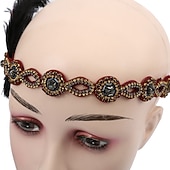 billige Tilbehør og mer-Retro / vintage De livlige 20-årene 1920-tallet Flapperpannebånd i 1920-stil Hodeplagg Hårtilbehør Den store Gatsby Fjær Kostyme Dame Jul Karneval Maskerade Retro-temafest Charleston-dans Voksen