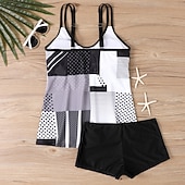 billiga Tankinis-Dam Badkläder 2 st Shorts Baddräkt Öppen rygg Semester Standkläder Blommig U-hals Ärmlös Baddräkter