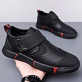 economico Scarpe Casual Slip-On-mocassini da uomo in similpelle rossi e neri con dettagli decorativi in metallo: stivali slip-on alla moda per feste di Natale e uscite informali