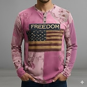 voordelige Patriottische 250 T-shirts-4th juli 2026 250e Memorial Day Heren US Vlag Henley Lange Mouwen T-Shirt Casual Dagelijkse