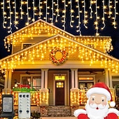 Недорогие Питание от электросети-Рождественская сосулька, 33 фута, 400 светодиодов, 48 капель, 8 функций, таймер, дистанционное управление, прозрачный провод, подключаемые гирлянды, праздничные, свадебные, вечерние, декоративные огни, низкое напряжение, безопасная розетка