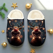 baratos Sapatos de Natal Femininos-Pantufas femininas de Natal com estampa de rena - pantufas macias de pelúcia para uso interno no inverno, com um adorável desenho de rena, calçado quente de lã para a temporada de festas e ótimos
