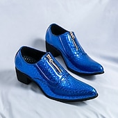 お買い得  オックスフォードシューズ-メンズ ブルー パテントレザー クロコダイルプリント ジッパー シューズ - イブニングウェアや高級な集まりに最適な高級フットウェア