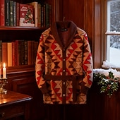 levne pánský svetr cardigan-Pánské Žakárový svetr Svetr Cardigan Cardigan kabát Pletený svetr Rýhovaný háčkované Plést Tunika Pletený Žakár Retro Šálový límec Módní Klasické Denní nošení Rande Oblečení Podzim zima Hnědá M L XL