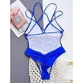 cheap One-piece swimsuits-Women's One Piece Swimsuit Sexy Cutout Monokini Tummy Control High Waist Slim Backless Vacation Beach Wear Solid Color V Neck Sleeveless Bathing Suits