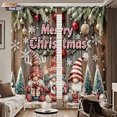 economico Cucina natalizia-Tende termiche isolanti con stampa digitale 3D a forma di gnomo natalizio, set da 2 pezzi di tende oscuranti con occhielli per balconi esterni, soggiorno e arredamento per la casa
