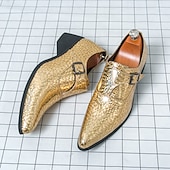 baratos Sapatos de monge-Mocassins masculinos azuis de verniz com fivela - calçado formal elegante para eventos especiais e trajes de noite.